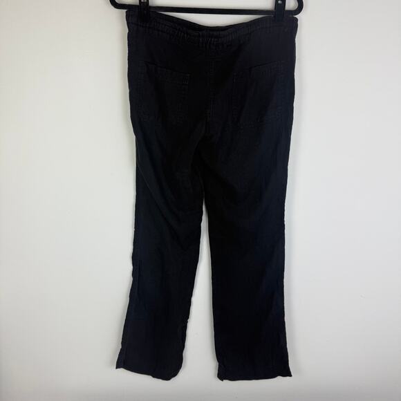 Allen Allen Womens Straight Leg 100% Linen Drawstring Pull-On Black Pants XS - Picture 2 of 9
